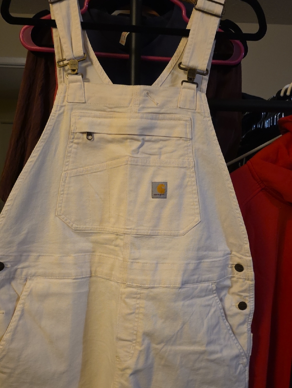 Carhartt Cream Canvas Bib Overalls with Logo Patch